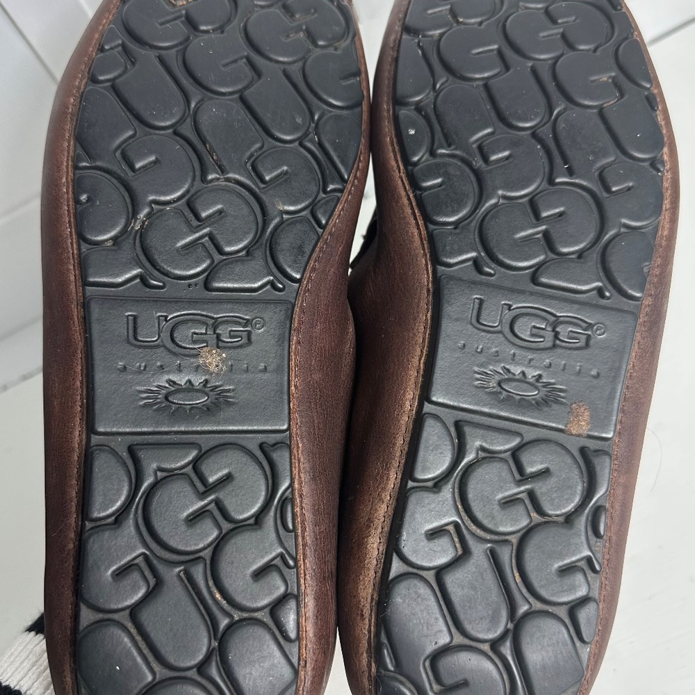 UGG Hunley Loafers Shoes Mens Sz 9 Shearling Lined Brown Leather Driving Mocs - Picture 8 of 9